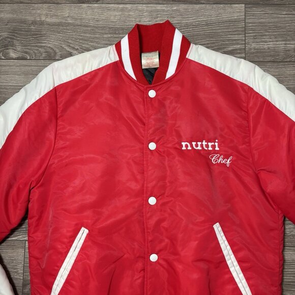 VTG CCM Bomber Jacket Mens S Red White Varsity Retro Nutri Chef Baseball 70s 80s - Picture 2 of 16